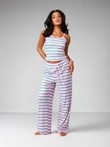 MONASWEET Striped Tank Top And Wide Leg Pants Lounge Set With Elastic Waist Drawstring For Comfortable Lounging And Relaxation
