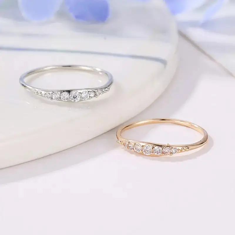 Gold Dainty CZ Curved Stackable Ring - Anti-Tarnish Alloy Keeps Color Fresh, Bridal-Ready Subtle Sparkle, Soft Curved Dip, Ultra-Slim Band Feels Barely There, Minimalist Wedding Band, Bridal & Gift Jewelry