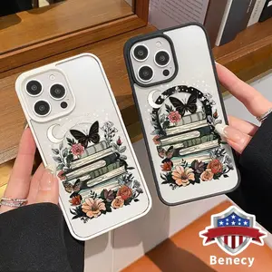 Moonlight Flower Pattern Phone Case Supports Wireless Charging for iPhone 17 15 16 14 Pro Max 13 12 11 XR XS AIR Plus E Shockproof Non Slip Protection Silicone Transparent Acrylic Cover Cellphone Protective for Samsung Galaxy S24