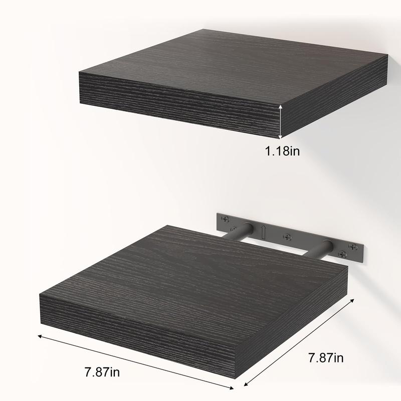 Floating Shelves for Wall, Small Black Shelves Wall Mounted Shelf for Bathroom, Living Room, Bedroom, Kitchen Decor (Set of 3, 8x8) Installation