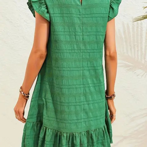 Women's Solid Color Ruffle Smoked Dress, Elegant Casual Wear, Perfect for Daily, Stylish, Chic and Comfortable Fashion Fit, Casual Boho Breathable, Boho casual wear, Casual Elegant Dresses, Boho Style, Womenswear