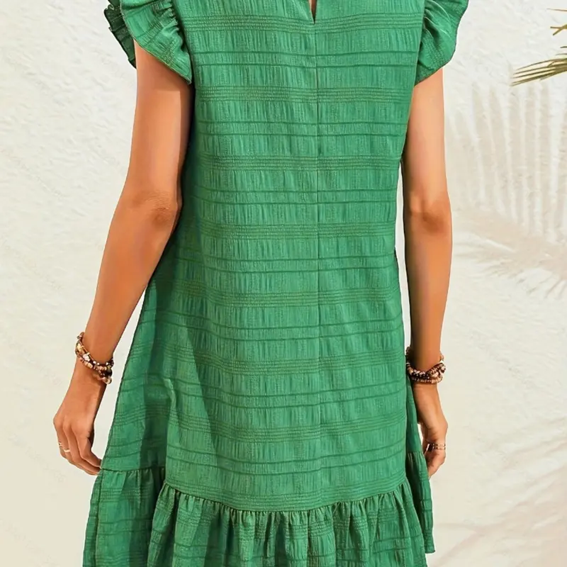 Women's Solid Color Ruffle Smoked Dress, Elegant Casual Wear, Perfect for Daily, Stylish, Chic and Comfortable Fashion Fit, Casual Boho Breathable, Boho casual wear, Casual Elegant Dresses, Boho Style, Womenswear