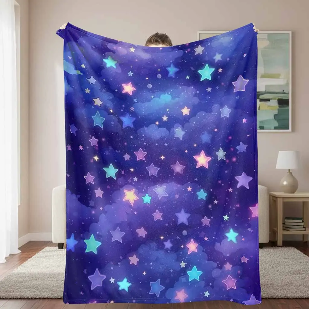 Celestial Starry Sky Flannel Aurora Galaxy Blanket - Galaxy Star Print, Ultra Soft, Warm, Cozy, Lightweight, Durable - Ideal for Home Decor, Travel, Gifting Occasions, Aurora Galaxy Blankets