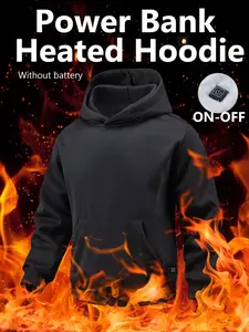 Men's Loose Fit Hooded Heated Feature Long Sleeve Sweatshirt without Battery, Switch Control, Winter Casual Wear for Outdoor