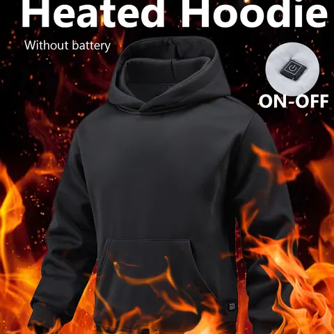 Men USB Electric Heated Pullover Hoodie With Pockets, Winter Warm Heating With Kangaroo Pocket & On-Off Button Control, USB Power Bank Powered Hoodie for Outdoor Cycling Fishing Camping, Power Bank Not Included, Multi Colors