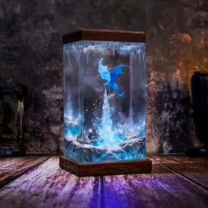 3D Ice Dragon Resin Sculpture Frozen Castle Diorama Handmade Wood Resin Block Fantasy Home Decor Desk Shelf Decoration Unique Gift for Dragon Lovers