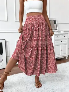 Women's Ditsy Floral Print Elastic Waist Skirt, Fashion Casual Long Skirt for Daily Holiday Vacation Wear, Ladies Bottoms for Summer