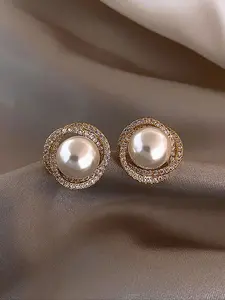 Faux Pearl Decorated Stud Earrings, High Quality Earrings, Fashion Jewelry for Party, Daily Clothing Decor, Trendy All-match & Exquisite Jewelry for Birthday Gift, Chic Gorgeous Jewelry