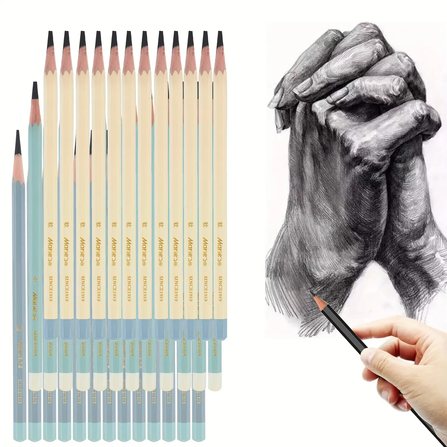 Marie's 36 Count Charcoal Pencils, Soft Medium Hard Charcoal Drawing Pencils Set, 12 Each for Sketching, Shading & Art Supplies