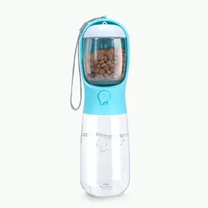 Portable Dog Water Bottle 19oz, 2-in-1 Pet Travel Water Dispenser with Food Container, Leak Proof Puppy Drinking Bowl, Outdoor Walking Hiking Essentials for Dogs Cats Rabbits