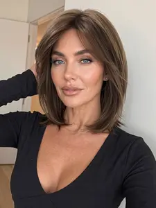 Warm Brown Layered Bob Wig | Heat-Resistant Premium Synthetic Wigs for daily 12inch