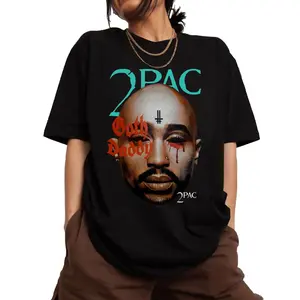 Vintage Rap Hip Hop Legends Tee 2Pac Big Face Tupac Shakur Bootleg Shirt 90s Streetwear Unisex Cotton Oversized Graphic Tee Rapper Merch Thug Life Concert Outfit Y2K Aesthetic Trend Viral Top