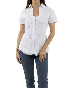 Scully Women's Embroidered Short Sleeve Button-Down Blouse - Psl-273-Wht