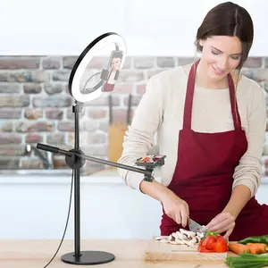 AUKYGGU 10" Selfie Ring Lights Overhead Desk Circle Tripod Adjustable Shooting Arm for Video Recording YouTube TikTok Live Streaming Phone Smartphone Bi-color 3200K-5600K Lighting Type