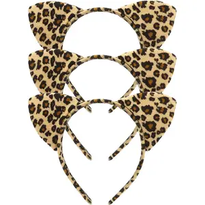 3 count Leopard Ears Headband for Women, Furry  Ears Headbands Hair Accessories With  Print for Adult Halloween  Costume Makeup Washing