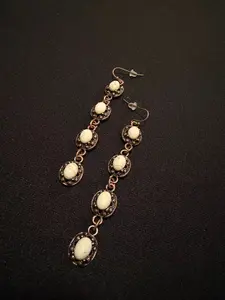 Vintage Ivory Stone Chain Drop Earrings -079