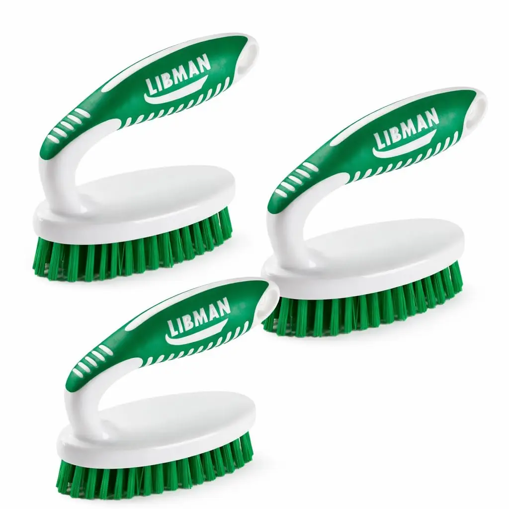 Libman 3-Pack Small Heavy Duty Hand Cleaning Scrub Brush with Powerful Stiff PET Bristles, Comfortable Household Tool for Bathroom, Kitchen, Pack Of 3