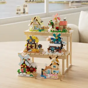 6 Sets Windmill House Building Kits, Mini Micro Particle Model, Stress-Relief Toys, DIY Educational Gifts, Home Decor, Collection