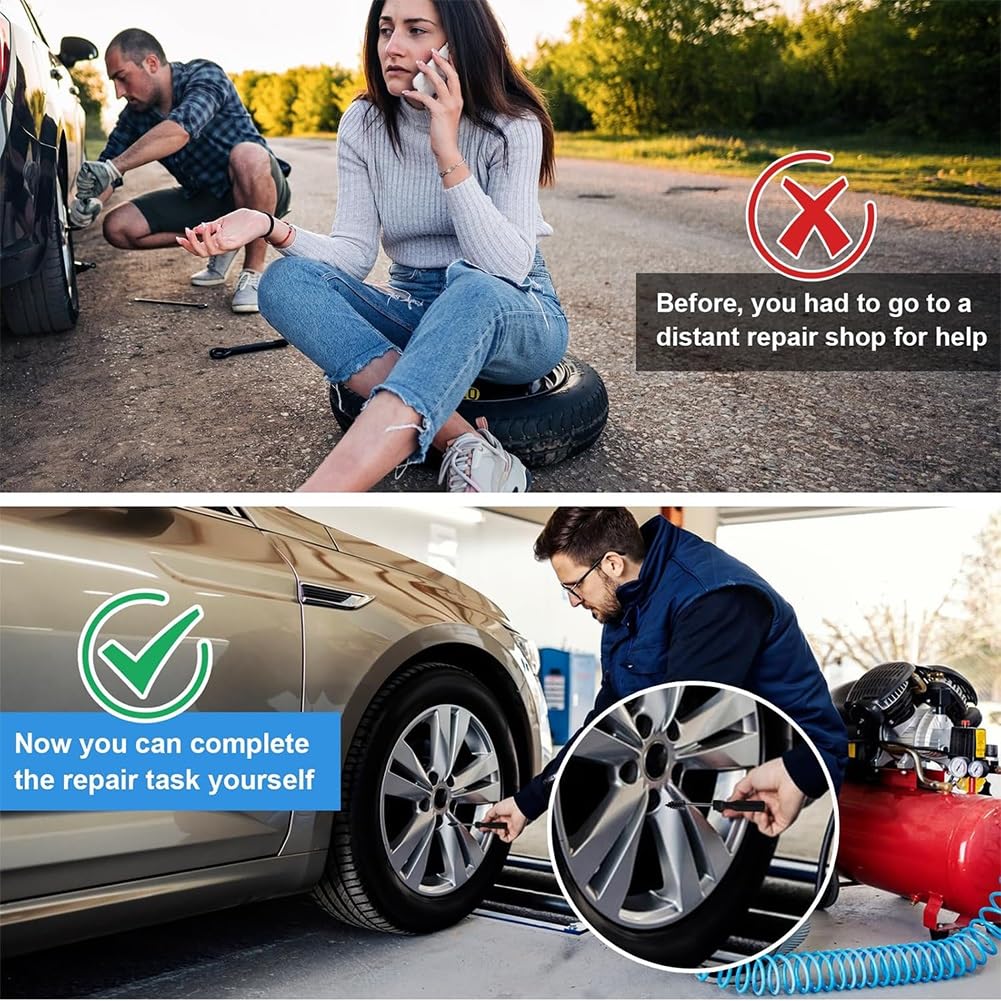 60PCS Tubeless Rubber Nails for Motorcycle Car Scooter Bike Vacuum Tire Repair Kits Spiral Fast Tool Easy Installation Puncture Repair Accessories