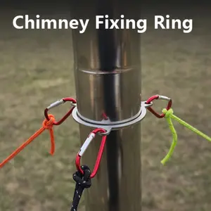Outdoor Camping Fire Pit Chimney Wind Ring Set, Smoke Tube Fixed Rope Ring, Chimney Accessories with Buckles and Rope, Practical Gear