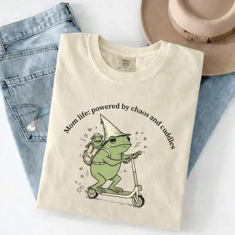 Comfort Colors Mama Frog Shirt – Mom Life Powered By Chaos & Cuddles Tee, Cute Funny Motherhood Graphic T-Shirt