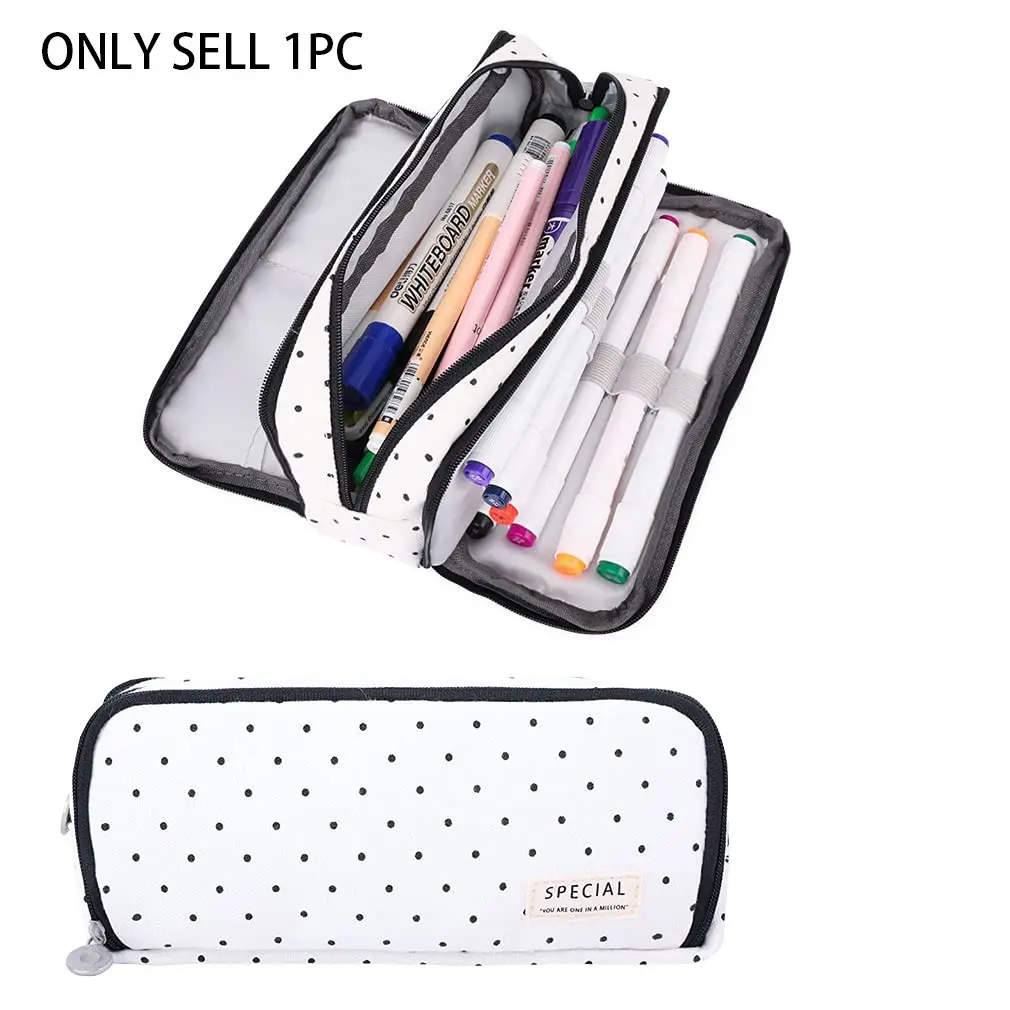 Large Pencil Case Big Capacity Pencil Pouch 3 Compartments Pen Bag Canvas Marker Pen Bag for Teen Boys Girls School Students School Supplies