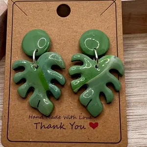 Monstera leaf polymer clay earrings - handmade