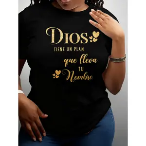 100% Cotton T-Shirt, Font Pattern T-Shirt, Short Sleeve Casual Crew Neck Top, Spring Summer Autumn Women's Clothing, Machine Washable