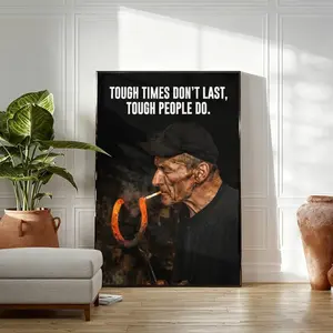 "Tough Times Don’t Last Tough People Do" Blacksmith Motivational Canvas Wall Art, Vintage Worker Inspirational Quote Print, Hustle Decor for Home Office Man Cave Garage, Framed/Unframed Multiple Sizes