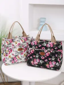 Floral Pattern Tote Bag, Large Capacity Shoulder Bag for Women, Casual Trendy Versatile High-quality Daily Commuting Bag, Girl Fashionable Shopping Bag