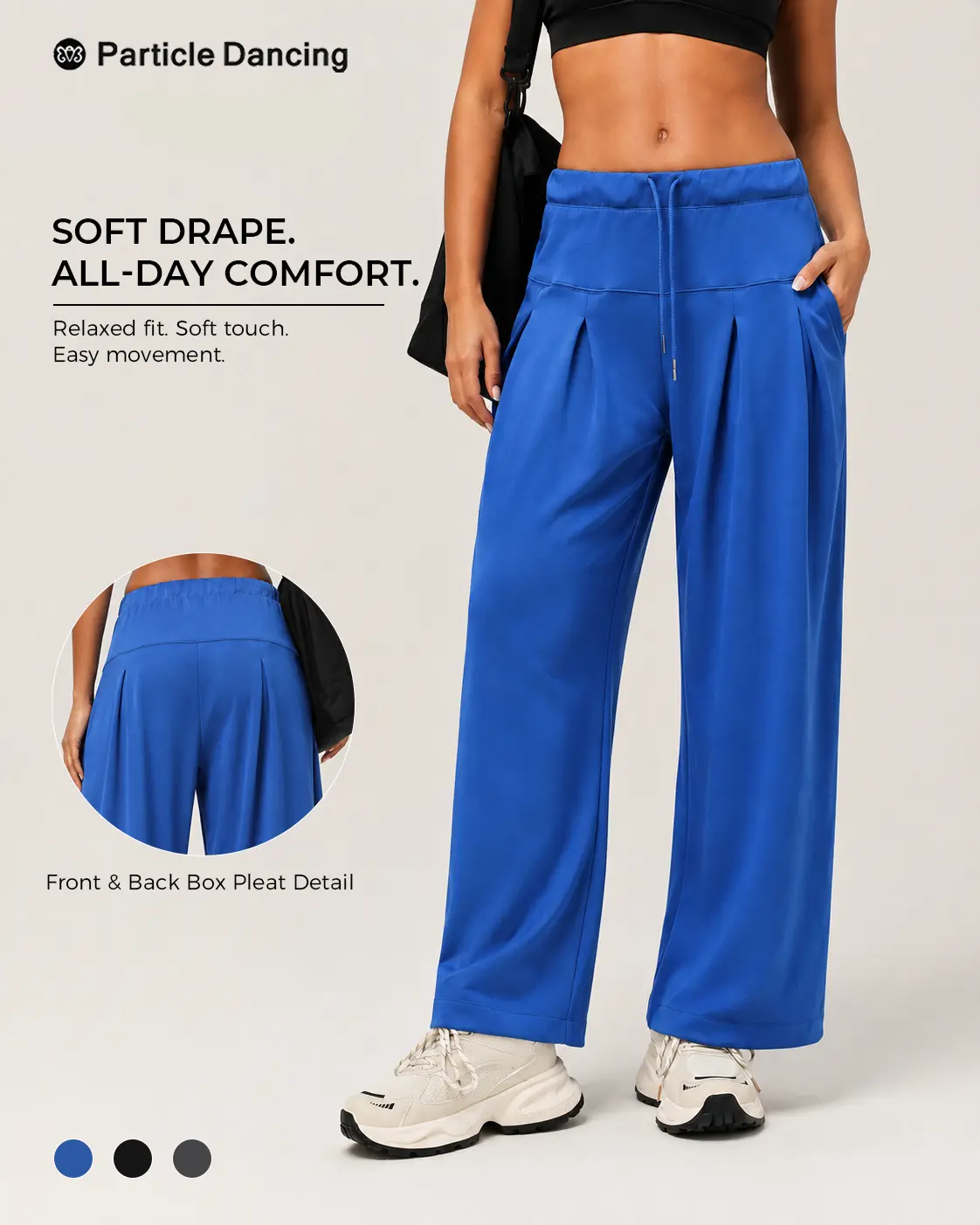 Women's Wide Leg Lounge Pants, Soft Oversized Drapey Trousers with Adjustable Drawstring and Pockets for Travel & Everyday Wear, Fabric, Bottom, Comfortable, Fit, Loose, Full-Length, Clothes, Light, Minimalist