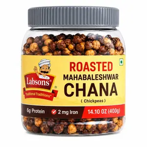 Jabsons Roasted Mahabaleshwar Chana 400g (14.10 oz) – Chickpeas with Skin | 6g Protein & 2mg Iron Per Serving | High Protein Crunchy Roasted Chickpea Snack | Traditional Indian Snack