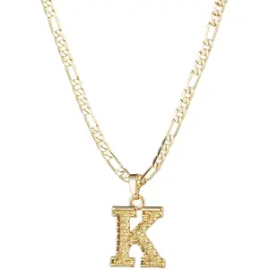 Initial Necklace for Women Men, Gothic 14K Gold Plated 26 Letters Pendant Necklace, Figaro Paperclip Chain with Extension