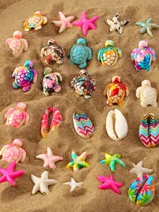 28pcs DIY Ocean Series Jewelry Making Kit, Colorful Turtle Starfish Shell Beads, Marine Life Charm, Includes 3 Rolls of Elastic Cord, Assorted Colors