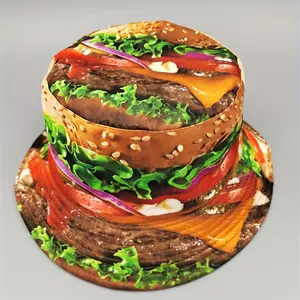 "Viral 2025 Burger Bucket Hat 🍔 ✨   Y2K-Reversible UV-Ready Swag for Coachella Pranks, FoodTok Challenges & Dadcore Cosplay |   Hypoallergenic 100% Polyester Sun Shield with Retro-Fast Food Vibes" fitted hats