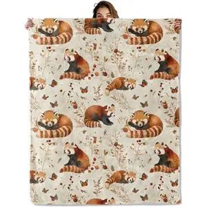 Cute Red Panda Blanket in, Cartton Animal Design, Flannel Throw Blankets for Travel Camping Sofa Living Room Decor, Lightweight Cozy Soft Fuzzy Gifts for Women Kids Boys Girls