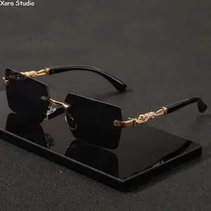 Rimless Rectangle Sunglasses for Men & Women – Trendy Y2K Luxury Shades with Gold Accents & UV400 Protection, Lightweight Stylish Eyewear for Beach, Travel, Summer Outfits, Vacation & Street Style