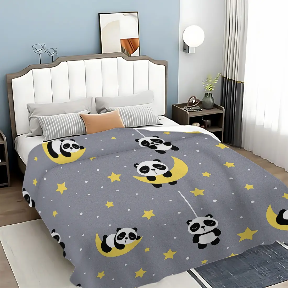 Cute Panda Blanket, Charming Panda Design, Soft Knitted Fabric Multi-Size Warm Throw, Home Decor, Comfortable Fashion Design, Suitable for All Seasons, Soft Comfy Blanket