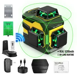 【Father's Day Deals】VERVEWAVE 12-Line Green Laser Level 3x360° Self-Leveling, 3D Cross Line Tool with 5200mAh Battery (8H Long Runtime), Smart Remote Control, Cool Construction Gifts for Dad Men Husband