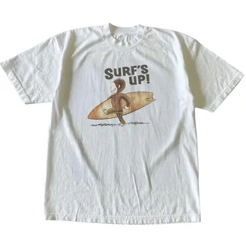Men's 100% Cotton Round Neck Curious George Surfs Up Graphic Tee - Unisex Vintage Animal T-Shirt, Gothic Grunge Y2000 Emo Streetwear, Summer New Year Gift, Perfect Fit Shirts Graphic Tees