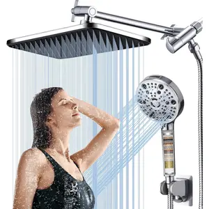 14''Large High  Filtered Shower  Combo-9  Modes Handheld Showerhead with Filters,Dual Shower Heads ,70" Anti-Kink Hose ,11" Adjustable Extension Arm for couple Bathroom