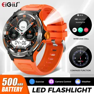 Multifunctional Sport Smart Watches with LED Flashlight & Compass, 3ATM Waterproof Smartwatch with 100+ Sport Modes, Rugged Outdoor Sport Smart Watches with 500mAh Battery Music Player Gifts for Men Compatible with iOS Android Smartphones