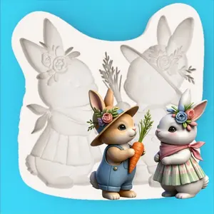 Easter Bunny Silicone Molds, Garden Rabbit Shape, Carrot Hat & Flower Scarf Design, Chocolate Dessert Making Tools