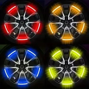 4 Piece Mixed Color Car Wheel Reflective Stickers, Car Automotive Accessories, Tire Rim Glow Decals, Road Safety Reflector Strips for Cars Motorcycles Bicycles