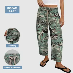 Flamingals Camo Drawstring High Waist Barrel Leg Pants