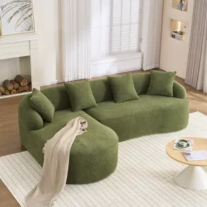 Green Modular Chenille Sectional Sofa - L-Shaped Curved Chaise Lounge with 30D High-Density Foam, Compressed Minimalist Couch, No Assembly Required for Living Room