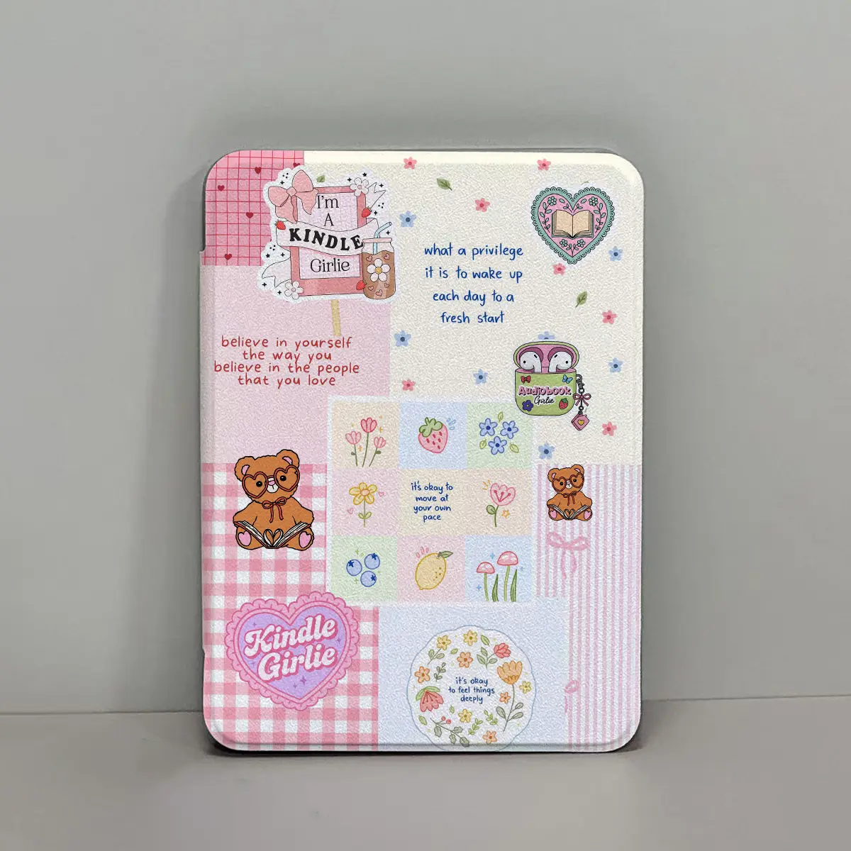 Cute Bear & Floral Leather Flip Kindle Case with Clear Back & Protection, Compatible with 6.0"/6.8"/7.0" E-reader Tablets - Kindle 2022/2024, 2021 11th Gen Paperwhite, 2024 12th Gen, Student Back to School Gift