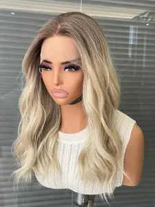 13x6 Gradient Gold Lace Wig, Luxurious Synthetic Hair, Medium Length, Comfortable Fit, Natural Look, All Seasons Wear, Lace Front Wig