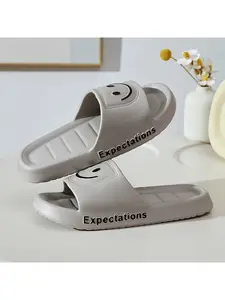 1 pair of trendy slippers with smiley face decoration, EVA home slippers for women, comfortable soft-soled non-slip shoes, versatile for casual indoor and outdoor wear