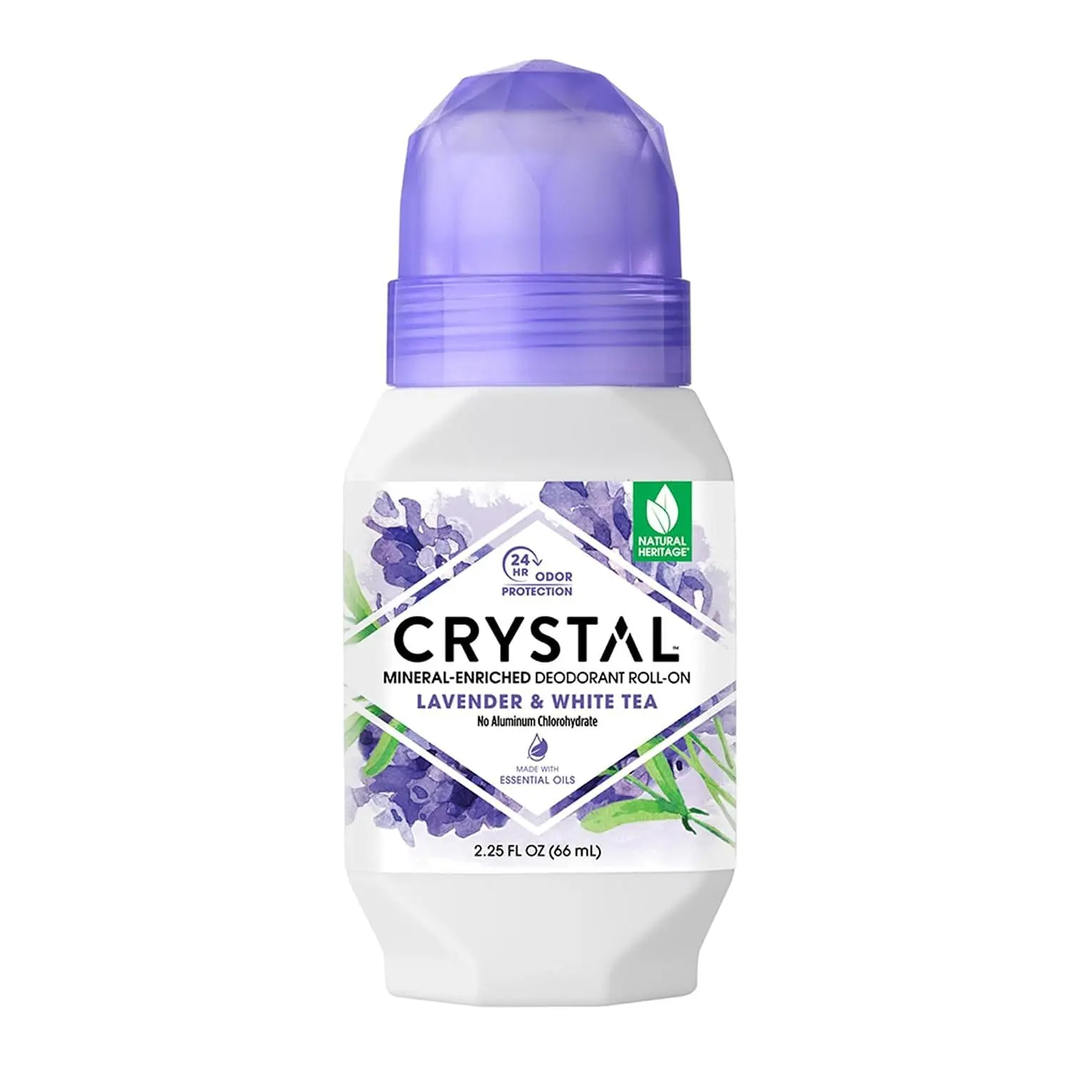 Crystal Mineral Deodorant Roll-On, Lavender & White Tea, Purple, 2.25 Fl Oz